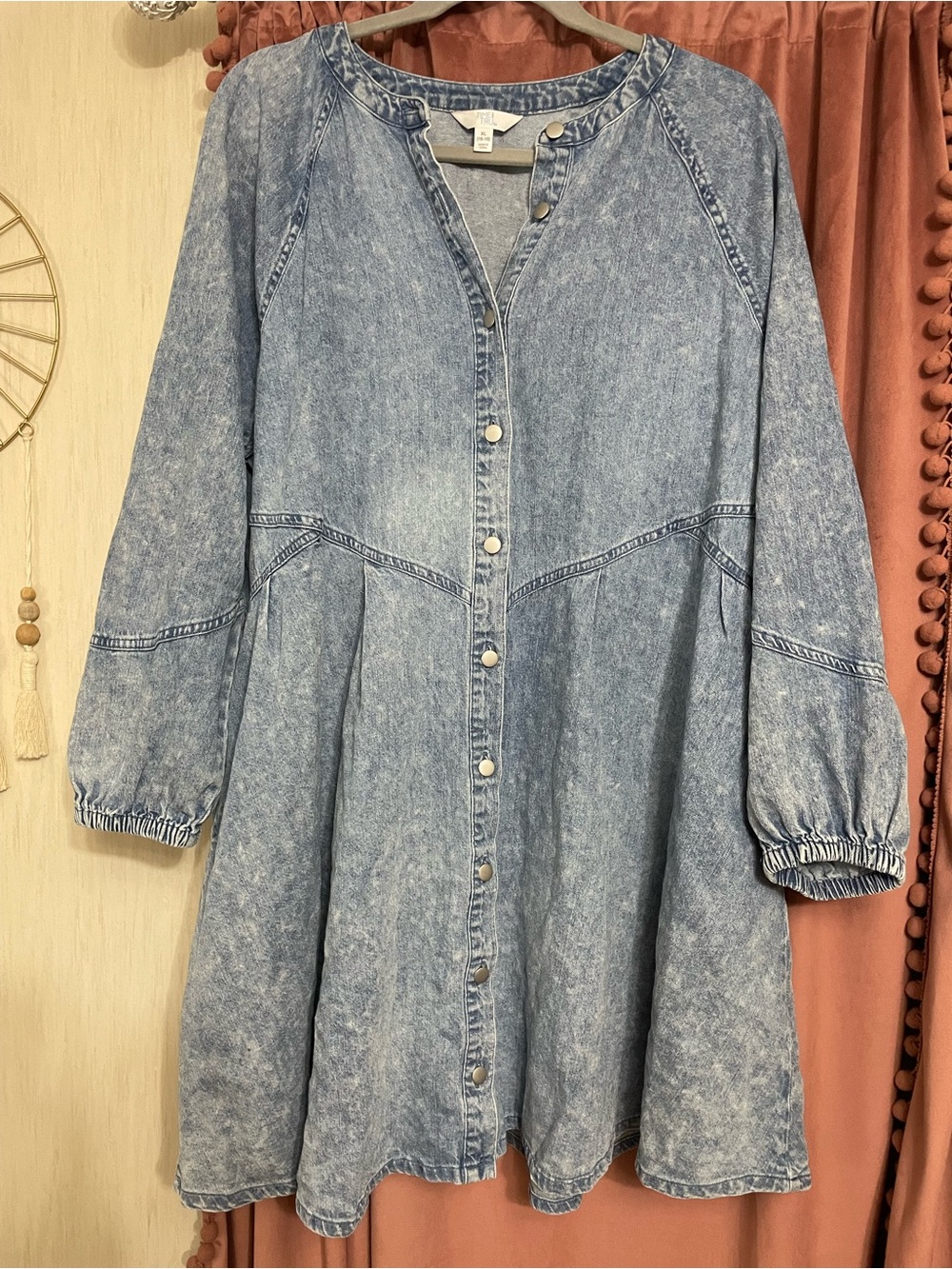 Time and Tru Washed Light Blue Denim Button-Front Dress